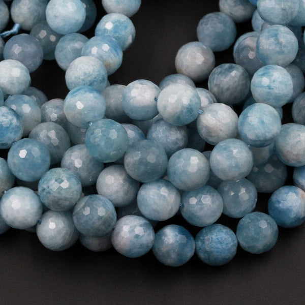 Natural Blue Aquamarine Beads Faceted 12mm Round Beads Large Blue Beryl Real Genuine Aquamarine Round Beads Gemstone High Quality 16" Strand