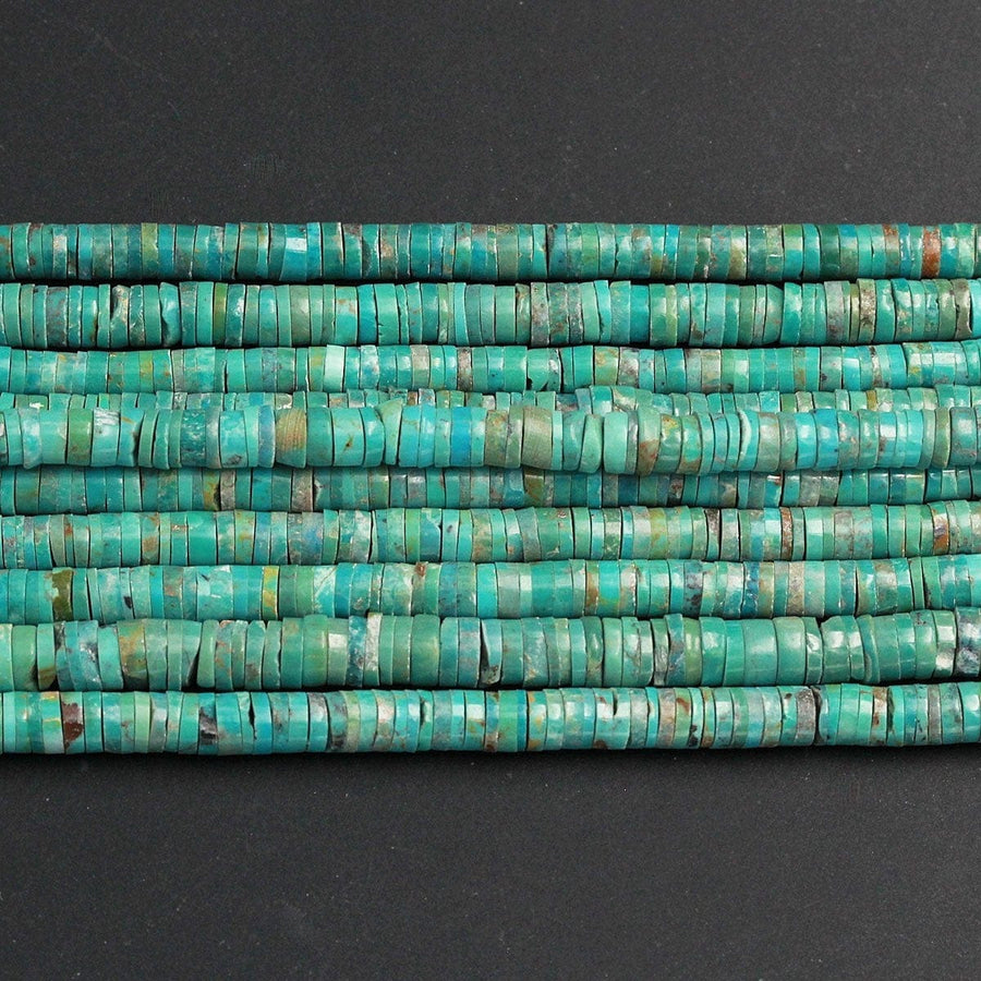 Genuine 100% Natural Turquoise Heishi Beads 7mm Rondelle Genuine Bright Blue Green Turquoise Beads Center Drilled Full 16" Strand