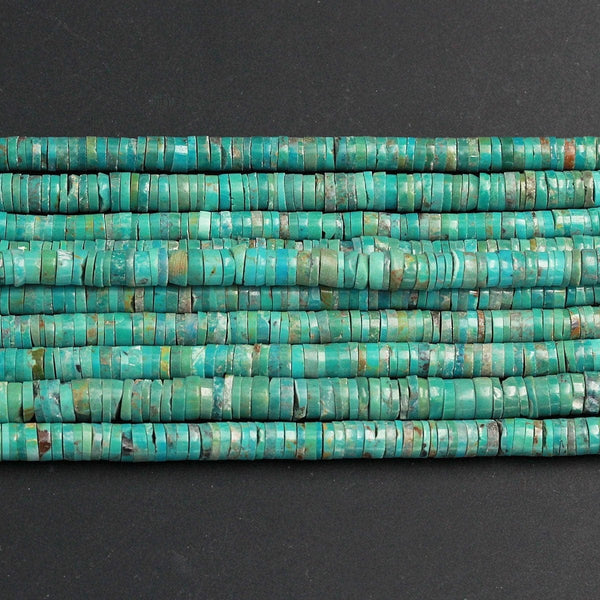 Genuine 100% Natural Turquoise Heishi Beads 7mm Rondelle Genuine Bright Blue Green Turquoise Beads Center Drilled Full 16" Strand