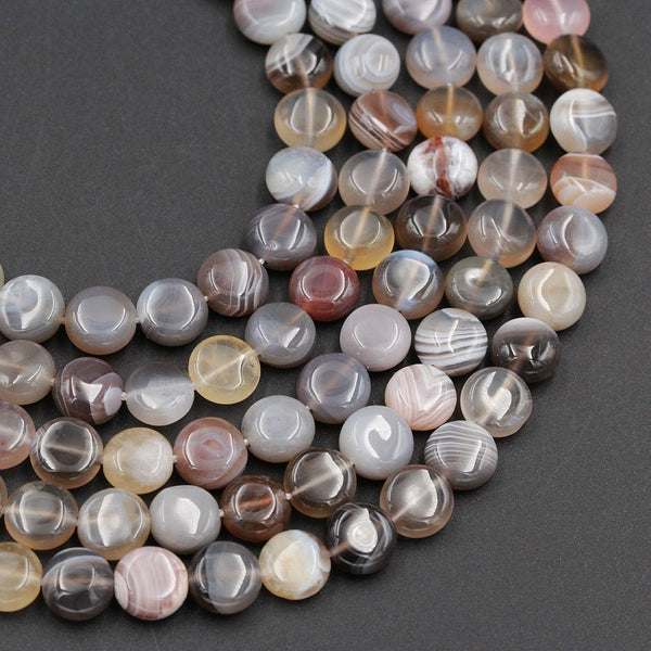 Natural Botswana Agate Beads 8mm Coin Small Puffy Coin Disc Beads 16" Strand