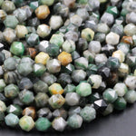 Natural African Green Jade Faceted 8mm 10mm 12mm Beads Star Cut Modern Geometric Cut Earthy Green Jade Organic Raw Designer Beads 16" Strand