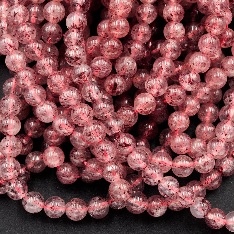 AAA Natural Strawberry Quartz 6mm 8mm 10mm Round Beads Real Genuine Natural Pink Red Quartz Extremely Translucent Gemstone Beads 16" Strand