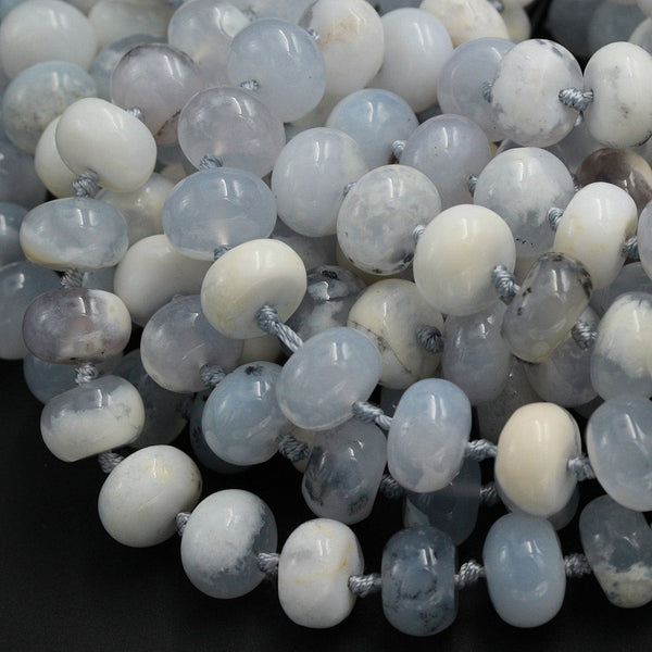 Icy! Natural Blue Angel Chalcedony Beads Rounded Rondelle Large Thick Chunky Smooth Beads 14mm Gemmy Blue Gemstone 16" Strand