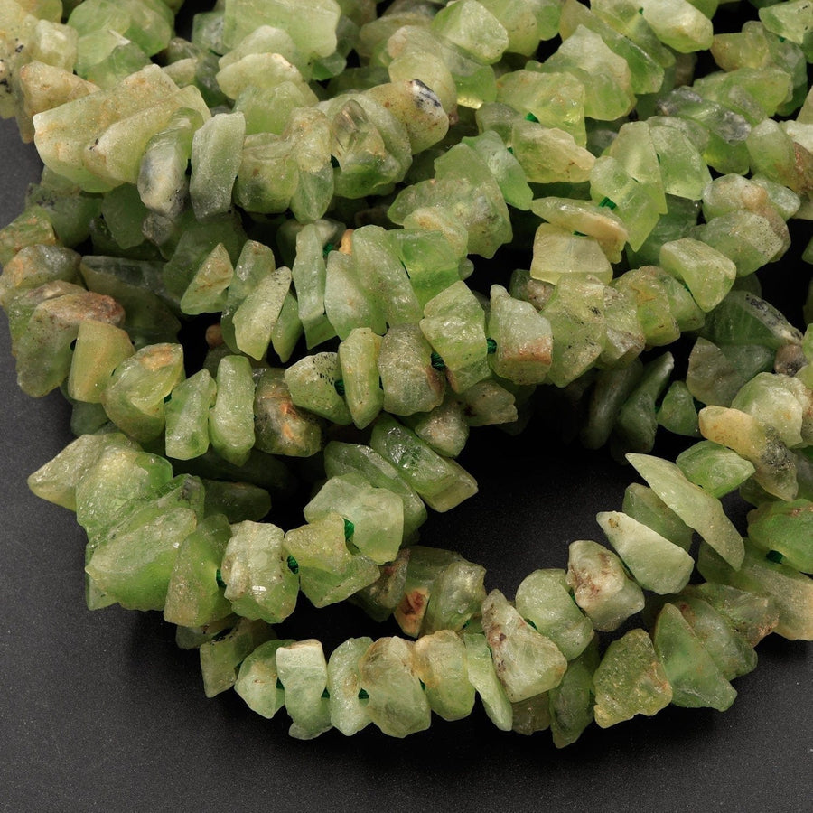 Natural Rough Peridot Beads Raw Peridot Thick Chip Nuggets Semi Polished Chunky Green Gemstone Organic Hand Hammered Nugget Full 18" Strand