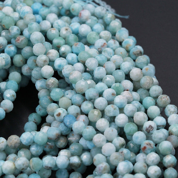 Natural Larimar Beads Micro Faceted Small 3mm Faceted 5mm Faceted Round Beads Genuine Natural Blue Larimar Gemstone A Grade 16" Strand