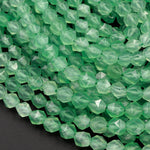 Star Cut Natural Green Chalcedony Beads Faceted 6mm 8mm 10mm Rounded Nugget Sharp Facets 15" Strand