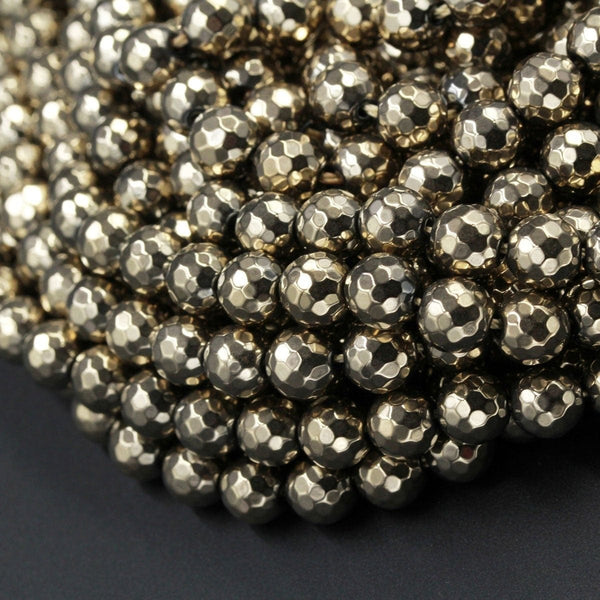 Titanium Pyrite Faceted 6mm Round beads 8mm Round Micro Faceted Round Diamond Micro Cut Sparkling Natural Gemstone 16" Strand