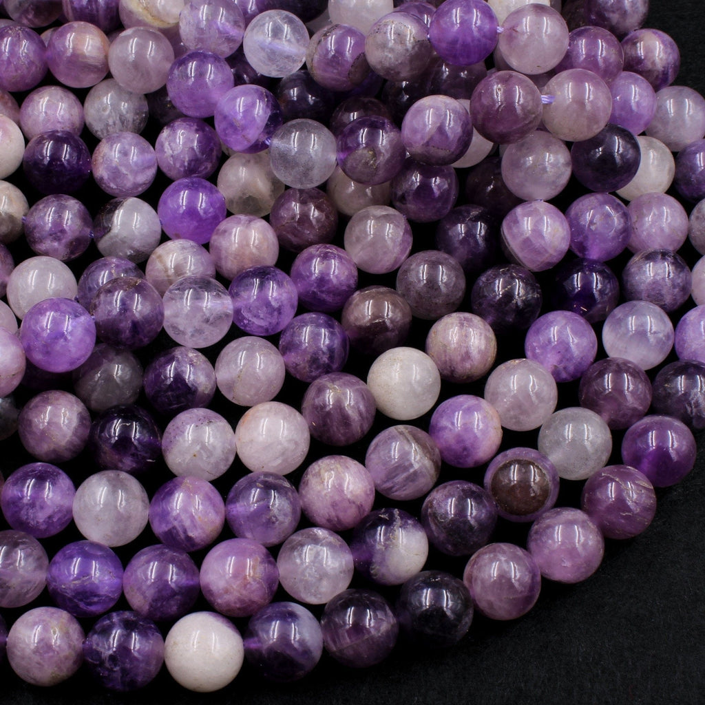 Natural Chevron Amethyst 10mm Round Beads Natural Purple White Amethyst Aka Flower Amethyst 16" Strand