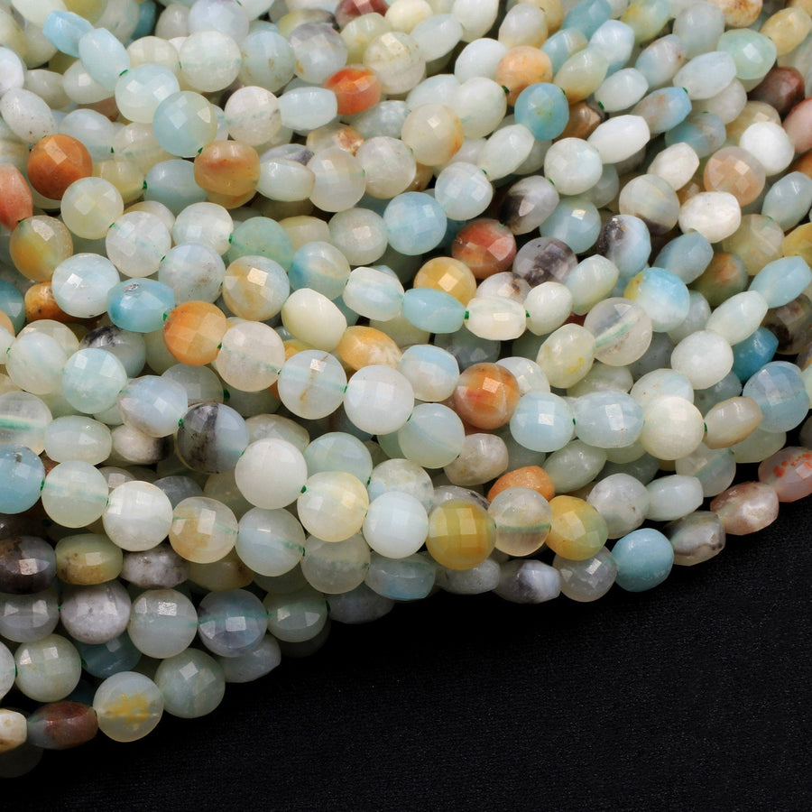 Natural Amazonite Faceted 6mm Coin Beads Dazzling Facets 16" Strand