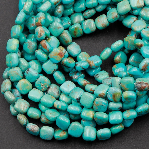 Genuine 100% Natural Turquoise 6mm Square Cushion Beads High Quality Blue Green Gemstone 16" Strand