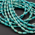 Small Natural Turquoise 10mm x 5mm Rice Beads Thin Barrel Drum Long Oval Beads Real Genuine Blue Turquoise Gemstone 16" Strand