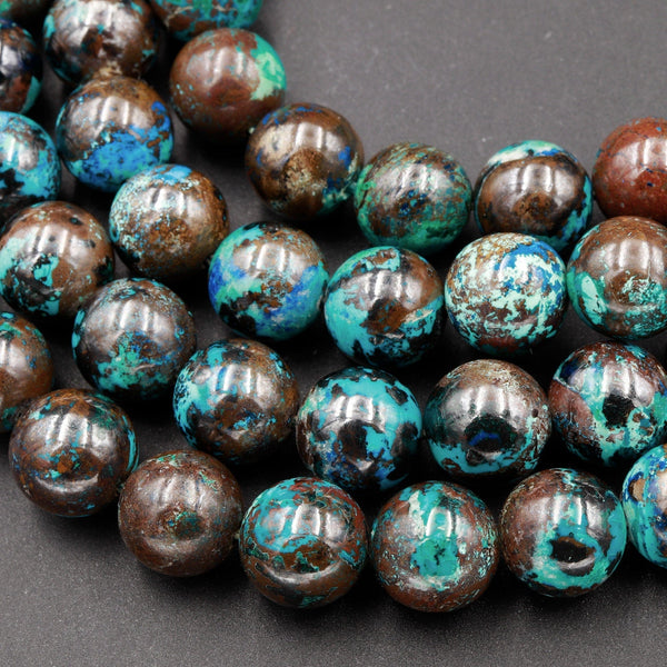 Rare Natural Shattuckite 10mm Beads Round Blue Azurite Chrysocolla Gemstone From Arizona 16" Strand