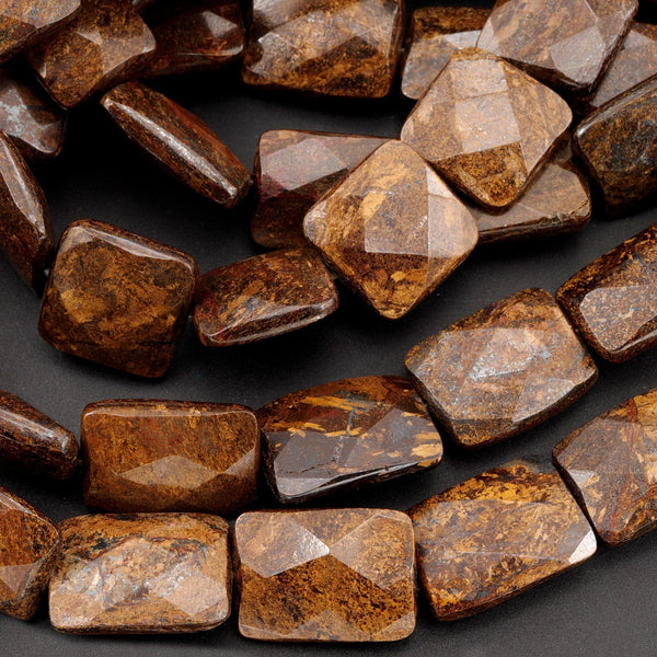 Natural Bronzite Beads Large Faceted Rectangle 18mm x 13mm Nugget 16" Strand