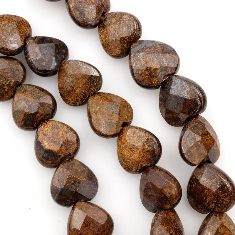 Natural Bronzite Beads Faceted Heart Vertically Drilled 12mm Good for Earrings High Quality A Grade 16" Strand