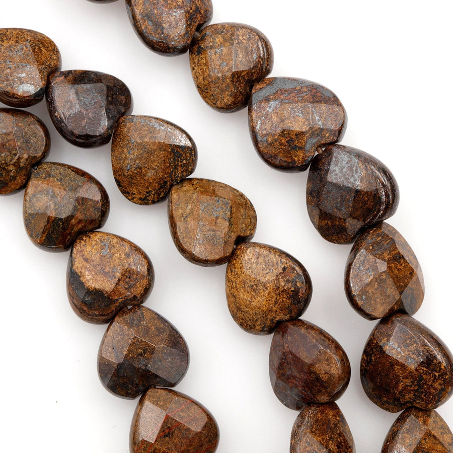 Natural Bronzite Beads Faceted Heart Vertically Drilled 12mm Good for Earrings High Quality A Grade 16" Strand