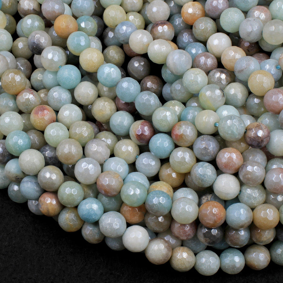 Mystic Amazonite Faceted 6mm 8mm 10mm Round Beads Plated Silverite AB Coated Natural Gemstone 16" Strand