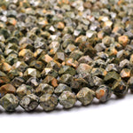 Natural Rainforest Rhyolite Jasper Faceted Nugget Star Cut Geometric Beads Large Facets 8mm 10mm Faceted Beads 16" Strand