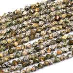 Natural Rainforest Rhyolite Jasper Faceted Nugget Star Cut Geometric Beads Large Facets 8mm 10mm Faceted Beads 16" Strand
