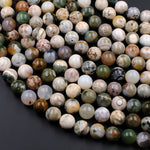 Natural Ocean Jasper Round Beads 16mm High Quality Smooth Polish Rich Autumn Color Earthy Green Creamy White Red Brown Gemstone 16" Strand