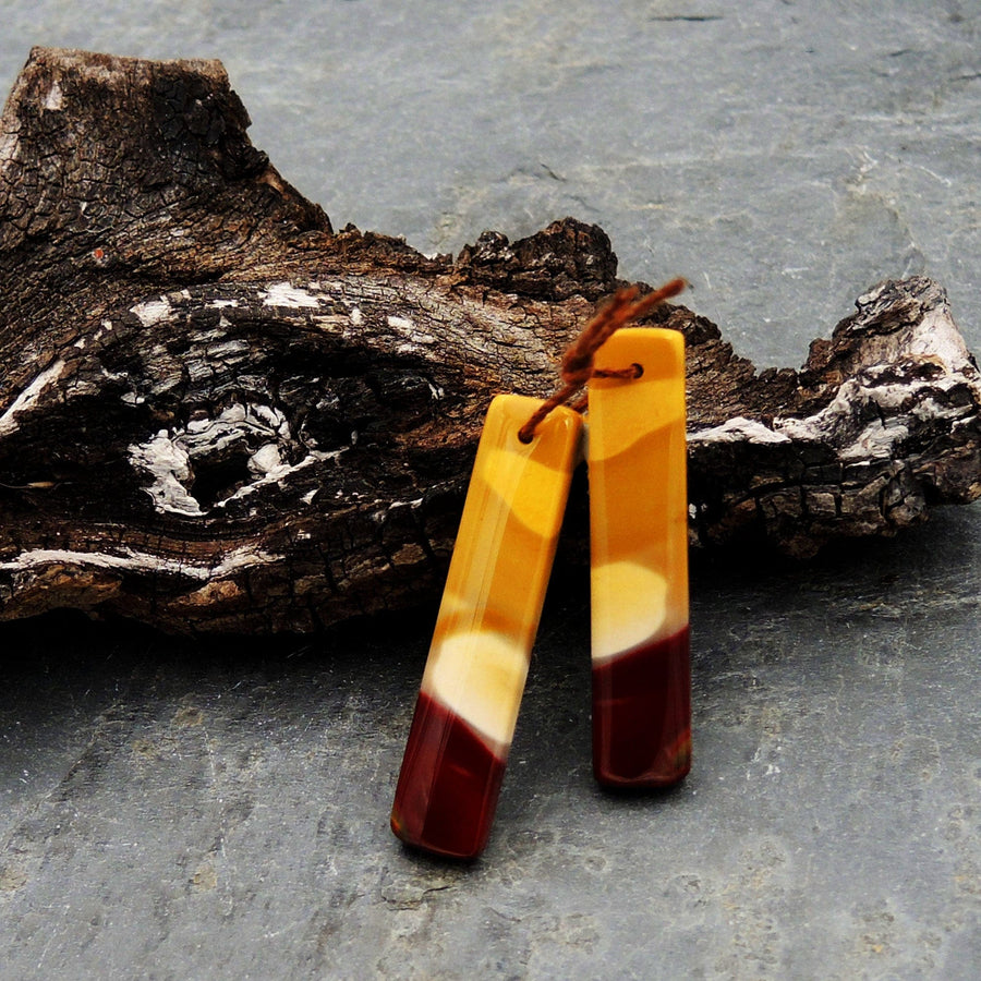 Drilled Australian Mookaite Jasper Earring Pair Matched Rectangle Gemstone Earrings Bead Pair Burgundy Maroon Red Yellow Sunset Colors