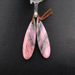 Natural Pink Rhodonite Earring Pair Teardrop Cabochon Cab Pair Drilled Matched Earrings Gemstone Bead Pair