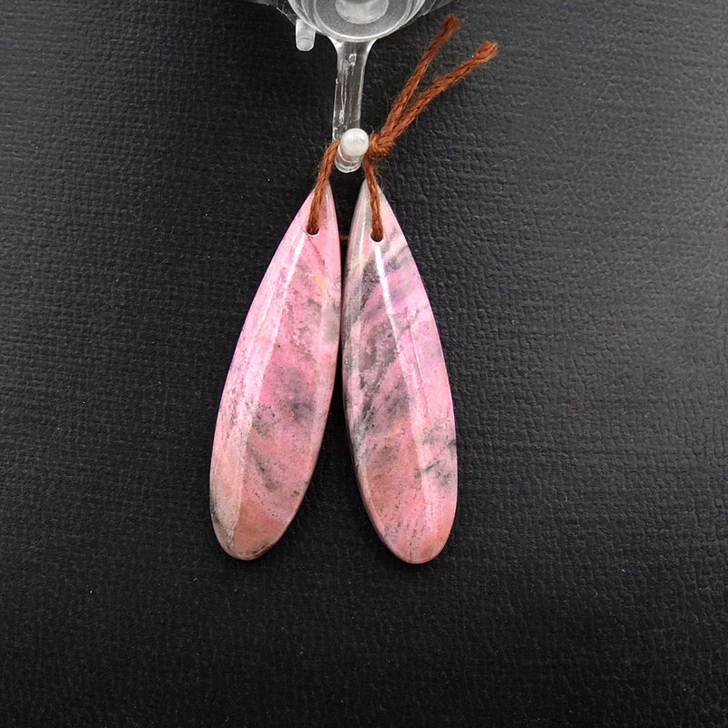 Natural Pink Rhodonite Earring Pair Teardrop Cabochon Cab Pair Drilled Matched Earrings Gemstone Bead Pair