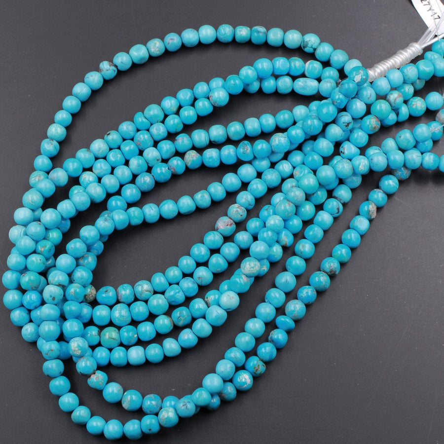 Genuine Natural Turquoise 7mm 8mm Round Beads Stunning Blue Turquoise Gemstone Beads From Arizona 16" Strand