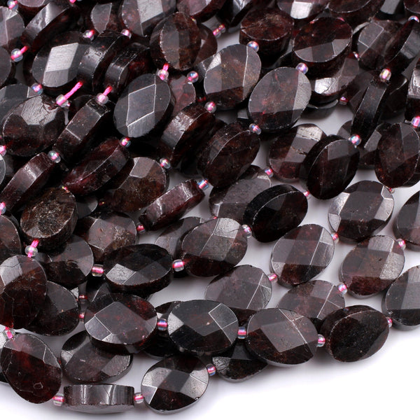 Natural Red Garnet Gemstone Oval Faceted 18mm High Quality Laser Diamond Cut Gemstone 16" Strand