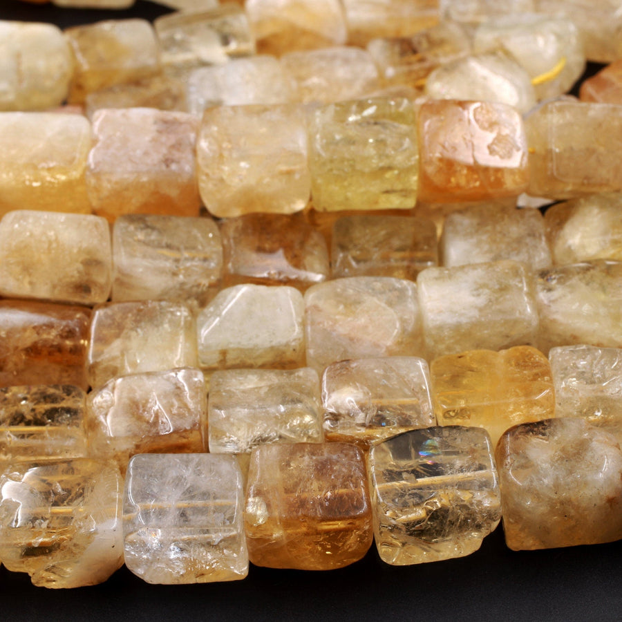 Natural Golden Citrine Cube Square Rectangle Nugget Chunky Raw Natural Golden Citrine Gemstone Birthstone Beads 16" Strand