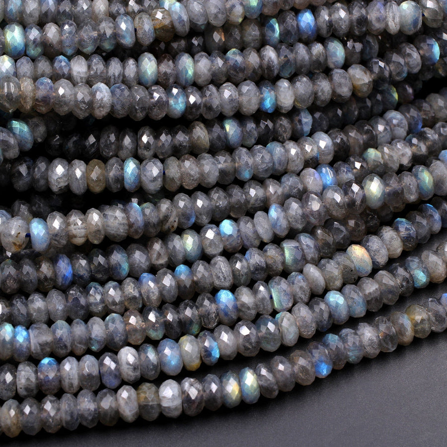 Faceted Labradorite Rondelle Beads 6mm 8mm 10mm Nothing But Brilliant Rainbow Blue Flashes Fire 15.5&quot; Strand