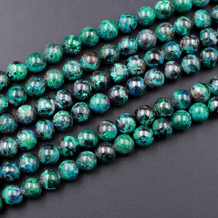 Genuine SHATTUCKITE 8mm Round Beads AAA Grade Rare Natural Azurite Chrysocolla Malachite Gemstone From Arizona 16" Strand