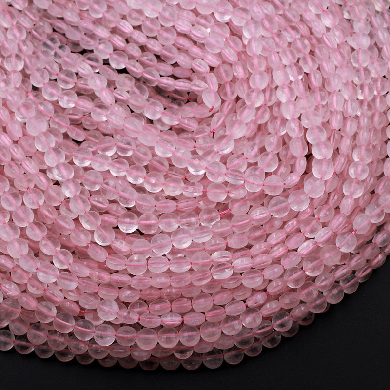 Natural Rose Quartz Faceted 6mm Coin Beads 16" Strand