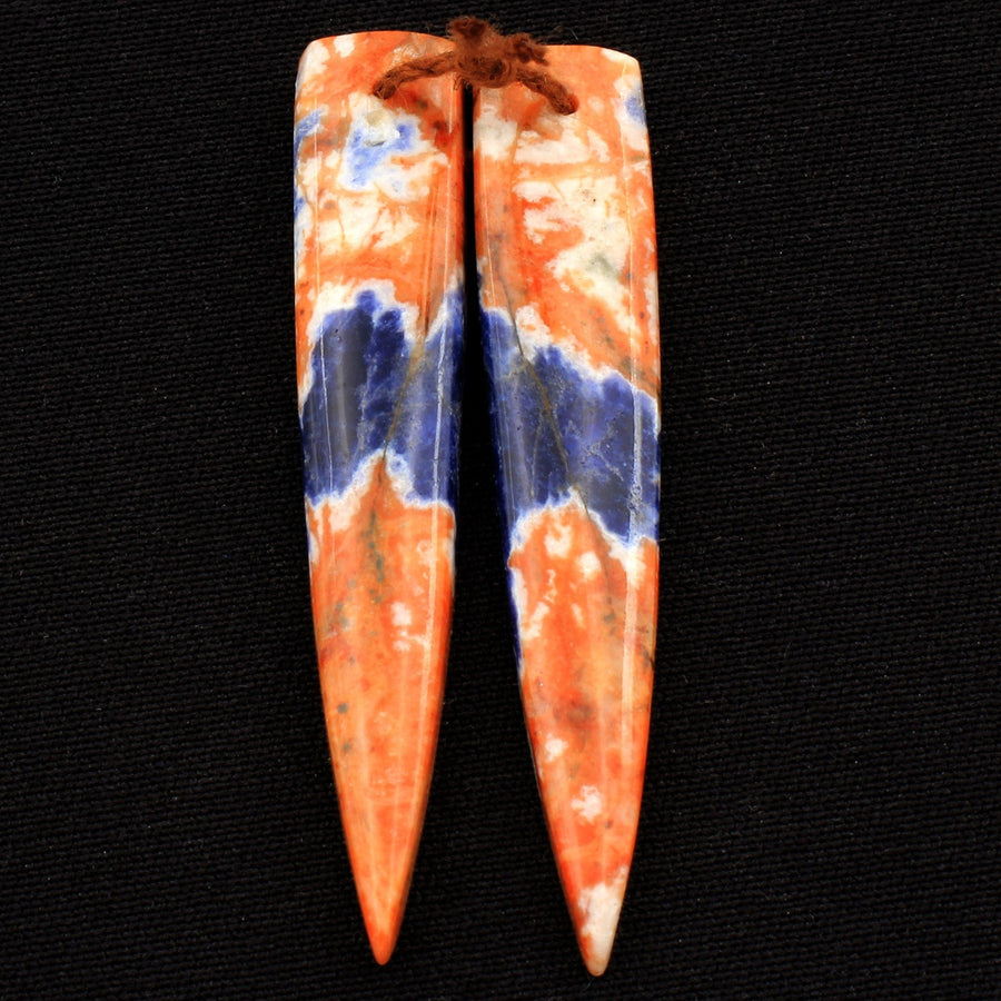 Natural Orange Sodalite Earring Pair Dagger Cabochon Cab Drilled Matched Earrings Bead Pair Natural Vibrant Blue Orange Stone