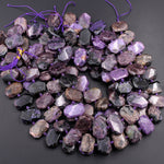 Large Charorite Hexagon Beads Chunky Rectangle Octagon Nugget Natural Purple Russian Charoite Gemstone Flat Slice Beads 16" Strand