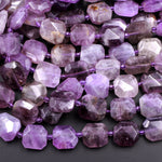 Faceted Natural Violet Purple Amethyst Square 15mm Octagon Beads Center Drilled Cushion Nugget Thin Flat Slice Gemstone 16" Strand