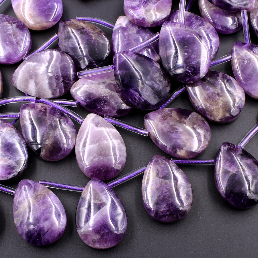 Large Natural Amethyst Teardrop Beads Briolette Pendant Top Side Drilled Stunning Deep Violet Purple Gemstone 16" Strand