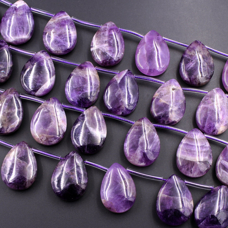 Large Natural Amethyst Teardrop Beads Briolette Pendant Top Side Drilled Stunning Deep Violet Purple Gemstone 16" Strand