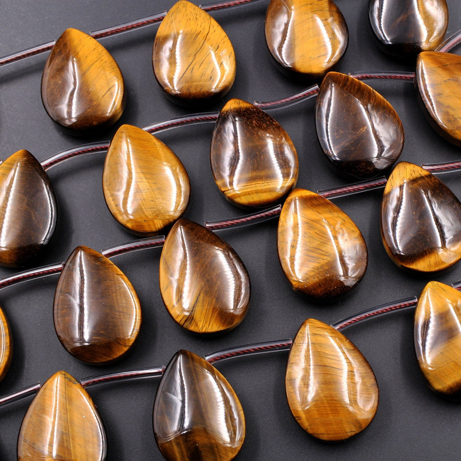 Large Natural Tiger Eye Teardrop Pendant Beads Stunning AAA Quality Top Side Drilled Golden Brown Gemstone 16" Strand