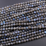 Rare Natural Black Labradorite 8mm Round Beads Blue Flashes 16" Strand