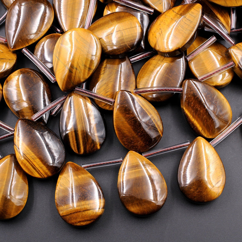 12x16mm Drop Shaped Tiger Eye Beads on Temporary Strand 