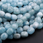 Natural Aquamarine Rounded Rectangle Nugget Beads Large Chunky Real Genuine Blue Aquamarine Polished Gemstone 16" Strand