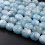 Natural Aquamarine Rounded Rectangle Nugget Beads Large Chunky Real Genuine Blue Aquamarine Polished Gemstone 16" Strand