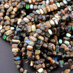 Abalone Rectangle Nugget Beads 8x6mm Iridescent Rainbow Glow Blue Green Iridescent A Grade Real Genuine Natural Abalone 16" Strand