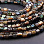Small Abalone Cube Dice Beads 5mm Iridescent Rainbow Glow Blue Green Iridescent A Grade Real Genuine Natural Abalone 16" Strand