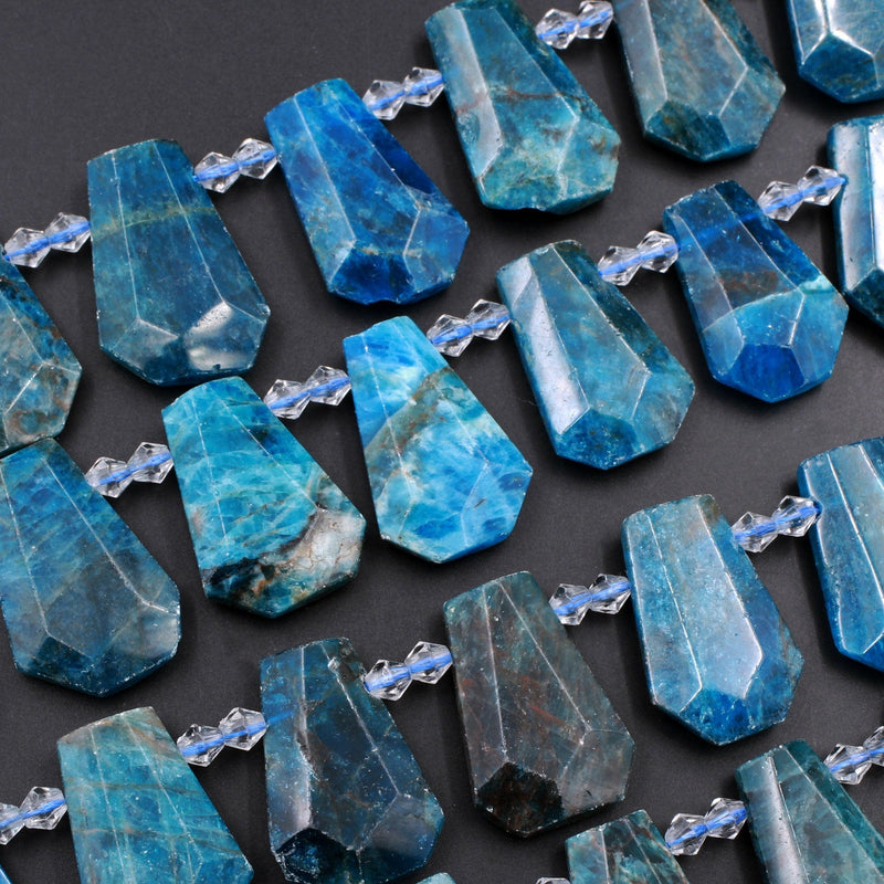 Natural Apatite Pendants Faceted Trapezoid Tapered Teardrop Top Side Drilled Flat Slice Focal Beads 16" Strand
