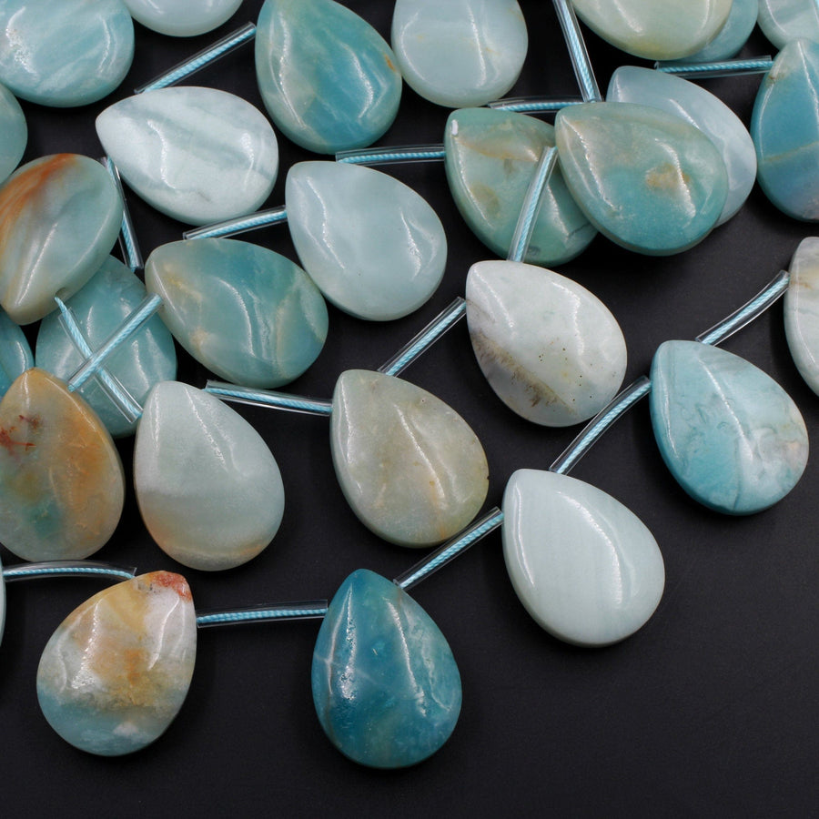 Natural Amazonite Teardrop Pendant Side Drilled Large Focal Beads 16" Strand