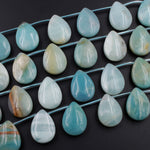 Natural Amazonite Teardrop Pendant Side Drilled Large Focal Beads 16" Strand