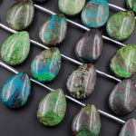 Natural Parrot Wing Chrysocolla Teardrop Pendant Large Side Drilled Focal Beads 16" Strand