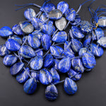 Large Natural Blue Lapis Teardrop Pendant Beads Side Drilled Puffy Pear Gemstone 15.5" Strand