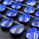 Large Natural Blue Lapis Teardrop Pendant Beads Side Drilled Puffy Pear Gemstone 15.5" Strand